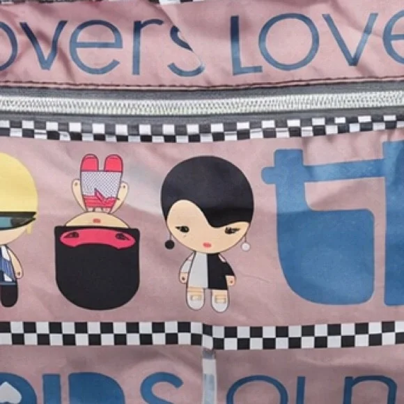 Harajuku Lovers Crossbody Bag Pink Cartoon Print Multi Pocket Y2K Kawaii - Picture 7 of 9